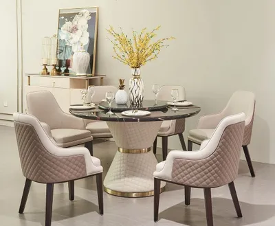 Immagine prodotto di Set di sedie da tavolo Sala da pranzo Set da pranzo Tavolo rotondo da pranzo 7 pezzi
