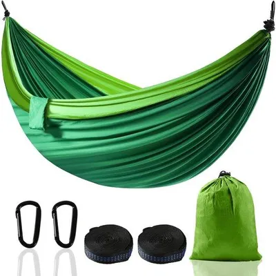 Produktbild von Unyqoos® Hängematte für 2 Personen – ultraleicht, 300 x 200 cm, 210T Nylon, Tragkraft 300 kg, inkl. Gurte & Karabiner, kompakt für Camping & Garten