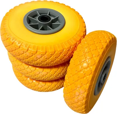 Produktbild von 4X Sackkarrenrad Pannensicher Ø 260mm, Nabe Ø20×75mm, 3.00-4, für Sackkarren Bollerwagen, Rad Ersatzrad Reifen Räder für Sackkarre Bollerwagenrad Sackkarrenräder, Gelb/Grau, PU