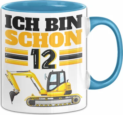 Produktbild von 12. Geburtstag Geschenk Tasse Becher Jungs Bagger Ich Bin Schon 12 (Blau)