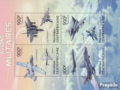 Produktbild von Briefmarken Zentralafrikanische Republik 2013 Mi 4236-4239 Kleinbogen (kompl. Ausgabe) postfrisch Militärflugzeuge