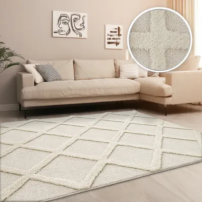 Produktbild von TT Home Wohnzimmer Teppich Hochflor Langflor Schlafzimmer Boho Design 3D Design Skandi Design Modern Unifarben Größe 120x160 cm