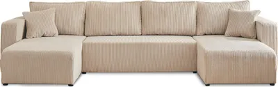 Image de Best Mobilier Topaze - canapé panoramique en U - 7 places - convertible avec coffre - en velours côtelé , Beige