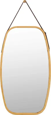 Produktbild von Wandspiegel, Spiegel mit Bambusrahmen & Verstellbarem Lederband, Schmuckspiegel Hängend, Badezimmerspigel Wandmontage, Hängespiegel für Schlafzimmer & Garderobe & Eingang