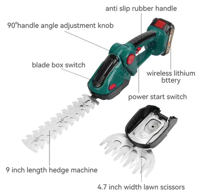 Produktbild von Akku-Heckenschere und Rasentrimmer - Handgeführtes 2-in-1-Gartengerät - Bürstenmotor - 2 Akkus inklusive