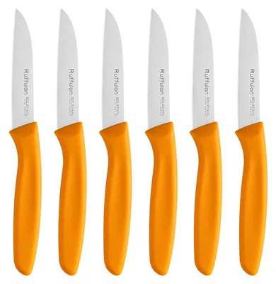 Productafbeelding van Fruit- en groentemes - Roestvrij staal met kunststof handvat - Keukenaccessoire - 8 cm - Oranje
