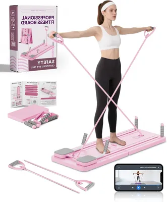 Immagine prodotto di Set Pilates - Reformer da utilizzare a casa - Allenamento della forza - Apparecchio pieghevole - Resistenza di 23 kg - Rosa