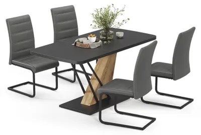 Obrázek produktu pro Jídelní stůl sestava Vicco Fenaro Černá/Zlatý mocný dub 120 x 80 cm se 4 jídelními židlemi, šedé, Model 62995