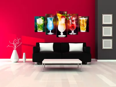 Produktbild von Akustikbild Küche Drink 200x100 cm Bilder Akustikschaum Hochleistungsschallabsorber Schallschutz Leinwand 5 tlg Wandbild Raumakustik Schalldämmung 030107-16
