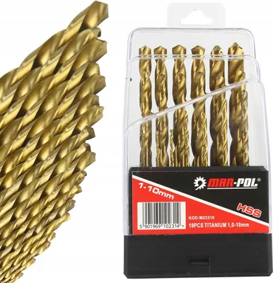 Obrázek produktu pro MAR-POL Sada titanových vrtáků na železo HSS 1-10mm 19 ks M22310