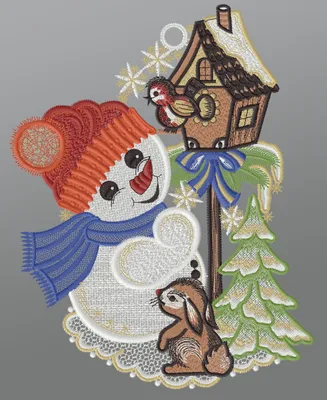 Produktbild von Fensterbild aus Plauener Spitze - Süßer Schneemann  (BxH) 21cm x 29cm, mehrfarbig, Fensterdekoration und Fensterschmuck