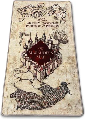 Produktbild von Groovy Teppich Marauders Map, 76 x 133 cm, Beige/Rot, 100% Polyester, Offiziell lizenziert, für den Innenbereich