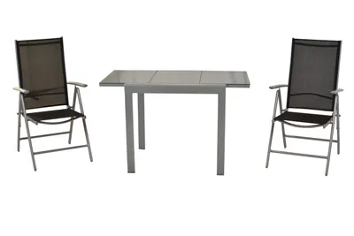 Produktbild von Merxx Gartenmöbel Set Amalfi 3tlg., 2 Klappsessel, Semi Balkonausziehtisch 80 (120) x 70 cm, schwarz - Aluminium/Textil