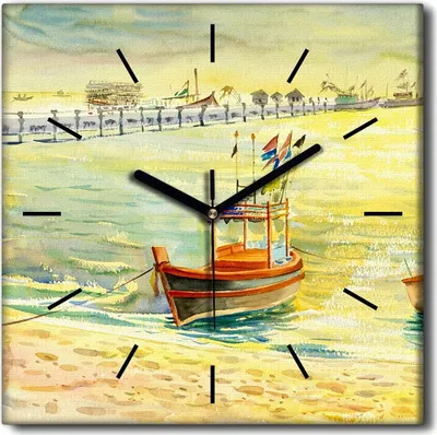 Produktbild von Coloray Uhr auf Leinwand 30x30 cm Wand Uhr Dekoration Wohnzimmer Segeltuch schwarze Hände -Strandsonnenuntergang