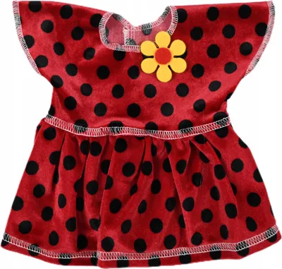 Produktbild von Puppenkleid für 40cm Babypuppe - Rotes Kleid mit Schwarzen Punkten - Süßes Outfit - Zubehör