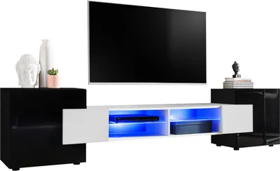 Produktbild von Komodee | TV-Schrank mit 2 Türen Merano | Korpus Schwarz Frontfarbe Schwarz und Weiß