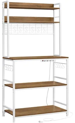 Produktbild von Küchenregal - Mikrowellenregal - Mit Steckdosen - Gitterablage - 14 Haken - Dunkelkhaki