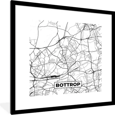Produktbild von MuchoWow® Gerahmtes Poster Bottrop - Karte - Stadtplan 40x40 cm - Poster mit Schwarzem Bilderrahmen Wandposter Rahmen Foto Bilder - Poster - Plakat im Rahmen