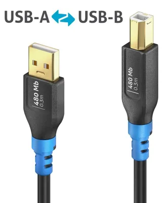 Produktbild von PureLink FI-U200-003, 0,3 m, USB A, USB B, USB 2.0, 480 Gbit/s, Schwarz, Blau