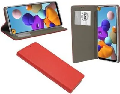 Zdjęcie produktu dla Etui książkowe "Smart" kompatybilne z SAMSUNG GALAXY A21S ( A217F ) etui na telefon komórkowy etui portfelowe z funkcją podstawki, uchwyt na karty czerwony