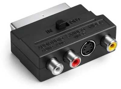 Produktbild von Scart auf 3X Cinch Buchsen IN/Out Umschalter S-Video Adapter, Hochwertiger Scart zu Cinch Adapter Konverter für AV Audio Video Verbindung, Kompatibel mit TV, DVD, Recorder, Projektoren