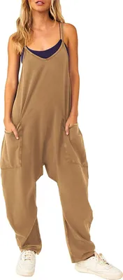 Produktbild von ASKSA Damen Latzhose Sommer Ärmellose Jumpsuit Baggy Oversize Beiläufig Lockerer Strampler Playsuit, Braun, XL