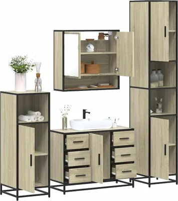 Produktbild von Möbel 4-tlg. Badmöbel-Set Sonoma-Eiche Holzwerkstoff - Badezimmer 3301231