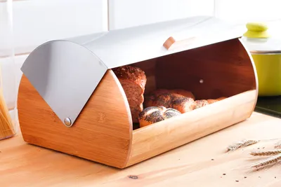 Produktbild von BROTKASTEN Bambus Metall Brotkorb Brotbox ROLLBROTKASTEN Brotbox AMBITION