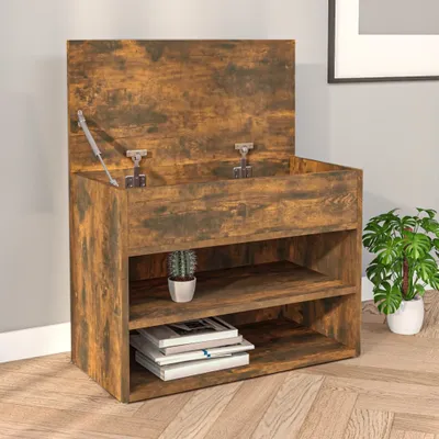 Produktbild von The Living Store Schuhbank Räuchereiche 60x30x45 cm Holzwerkstoff