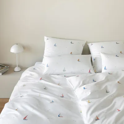 Produktbild von elegante Mako-Satin-Bettwäsche-Garnitur Sail Away Farbe Weiss Größe 200x220+2x80x80