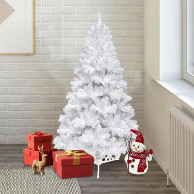 Zdjęcie produktu dla Sztuczne drzewko świąteczne Jayseuw, 120 cm, choinka z podstawą, idealna do dekoracji świątecznych, wielokrotnego użytku, kolor biały