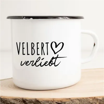 Produktbild von Huuraa Emaille Tasse Velbert  Geschenk Kaffeebecher Vintage 300ml Velbert  Präsent