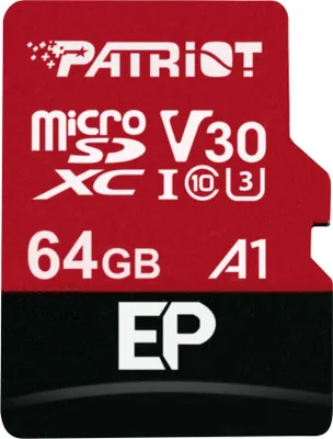 Zdjęcie produktu dla Patriot Memory PEF64GEP31MCX, 64 GB, MicroSDXC, Klasa 10, 100 MB/s, 80 MB/s, Class 3 (U3)