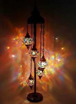 Obrázek produktu pro Turecká stojací lampa s 5 barevnými mozaikovými kuličkami, 13 cm – orientální lampa pro atmosférické osvětlení