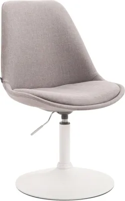 Produktbild von Esszimmerstuhl mit Stoffpolsterung – Loungesessel – 360 ° drehbar mit verstellbarer Sitzhöhe. Farbe: Grau | Grundfarbe: weiß