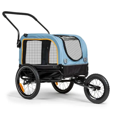 Produktbild von Vario Hundefahrradanhänger - Blau Schwarz - 2-in-1 Hundebuggy - Faltbar - Hundeanhänger - Für Hunde bis 30kg