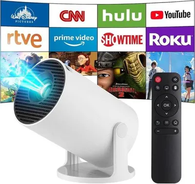 Obrázek produktu pro Mini projektor 4K, přenosný projektor s Androidem 14, Wi-Fi 6, Bluetooth 5.4, 130palcovou obrazovkou, 180stupňovou rotací a automatickou korekcí obrazu