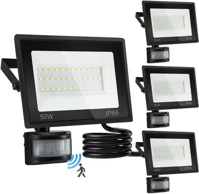 Obrázek produktu pro LED reflektor s pohybovým čidlem – 50 W, studené bílé světlo – vodotěsný (IP66) – černý