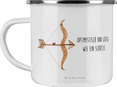 Produktbild von Mr. & Mrs. Panda Teetasse Sternzeichen Schütze - Weiß - Geschenk, Emaille Becher, Tasse, Pott, Geburtstag November, Schützenfest, Haferl, Teebecher, Dezember