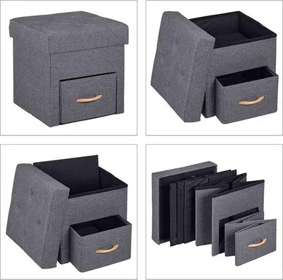 Productafbeelding van Famanu Opklapbare opbergkruk - Zitkruk met opbergruimte - 40,5 x 40 x 40 cm
