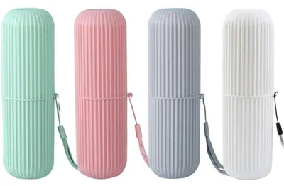 Produktbild von 4er Set Zahnbürsten Etui Reise Set Tragbar mit Zahnputzbecher für Kinder & Erwachsene
