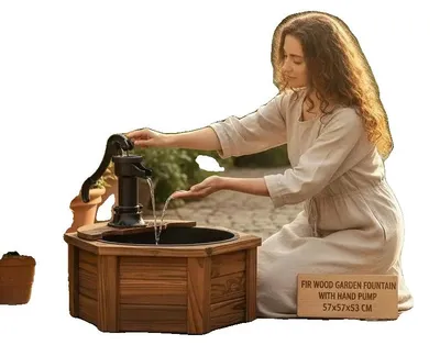 Imagen del producto de Fuente de jardín, fabricada en madera maciza de abeto, incluye bomba, color marrón