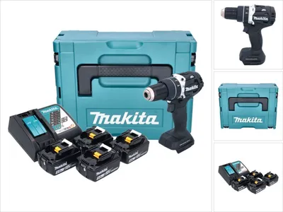 Produktbild von Makita DHP 484 T4JB Akku Schlagbohrschrauber 18 V 54 Nm Brushless schwarz + 4x Akku 5,0 Ah + Ladegerät + Makpac