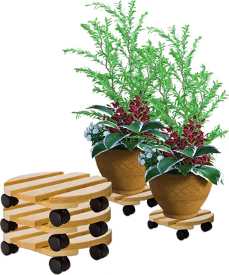 Produktbild von BigDean 3x Pflanzenroller rund Buchenholz massives Holz 30 cm bis 120 Kg Rolluntersetzer