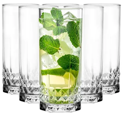 Longdrinkgläser, 6er Set, 250 ml, facettierter Boden, spülmaschinengeeignet