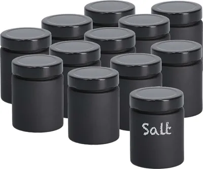 Produktbild von 12er Set Gewürzgläser zum Beschriften, schwarz - Ø 6,1 x 8,2cm