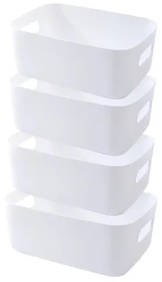 Image de Boîte de rangement - Panier de rangement - Plastique - Avec poignées - Lot de 4 - Blanc - 25 x 18 x 10 cm
