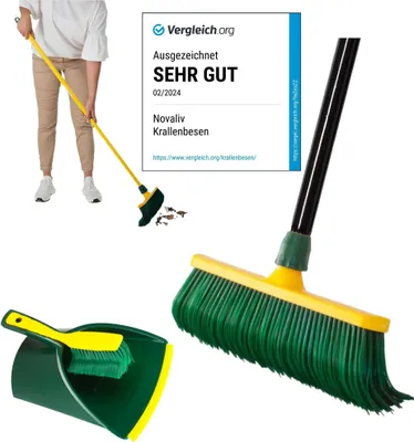 Immagine prodotto di Scopa ad artiglio Novaliv premium con manico 40 cm incl. set di scopa jumbo, scopa speciale con testa in plastica a setole curve - ideale come scopa da giardino, scopa per raschiare, scopa per erba sintetica, ideale per il campeggio