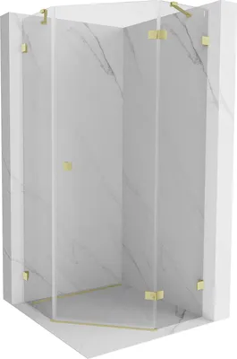 Image de Mexen Lunar cabine de douche pentagonale pivotante droite 90 x 90 cm, transparent, or brossé - 831-090P-090L-55-00-P