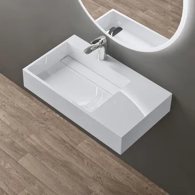 Image de doporro Lavabo Suspendu Blanc 75cm Vasque à Poser Lave Mains Rectangulaire de Qualité pour Salle de Bain 75x43x14cm Colossum12-L